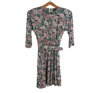 Vintage 80s E. D. Michaels Floral Dress With Belt Women's Size 3 4 Petite